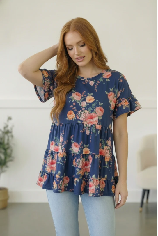 In the Navy Meadows Tiered Babydoll Top