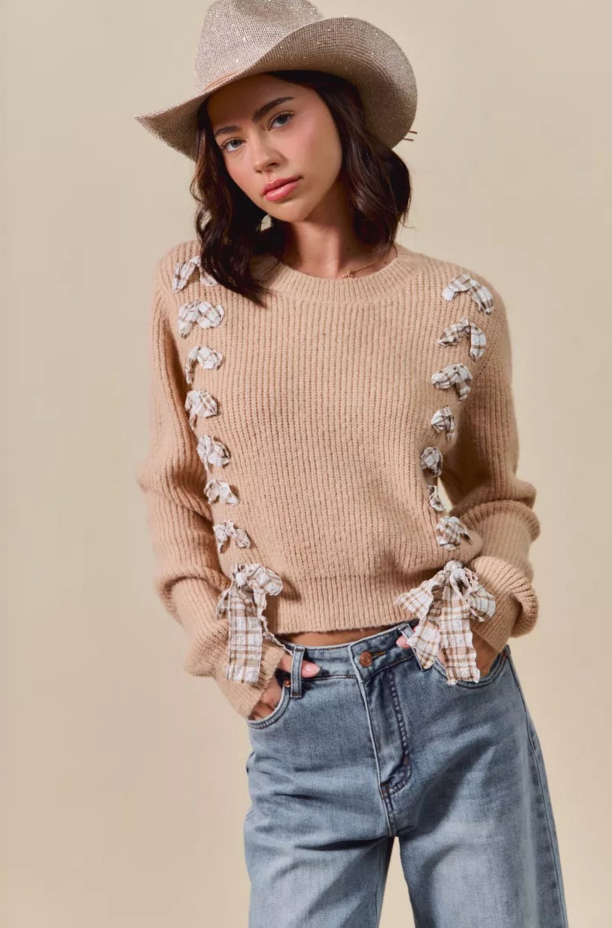 Ribbon Chic Taupe Sweater - S384TA