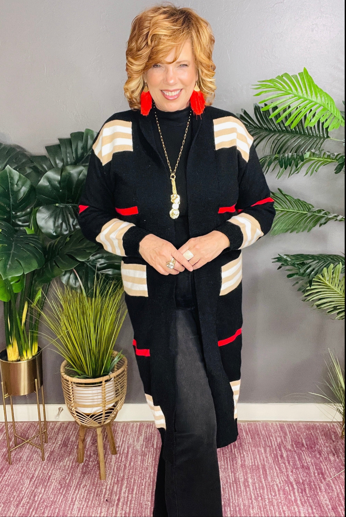 Fashion Never Fades Black Striped Cardigan - OT140BK