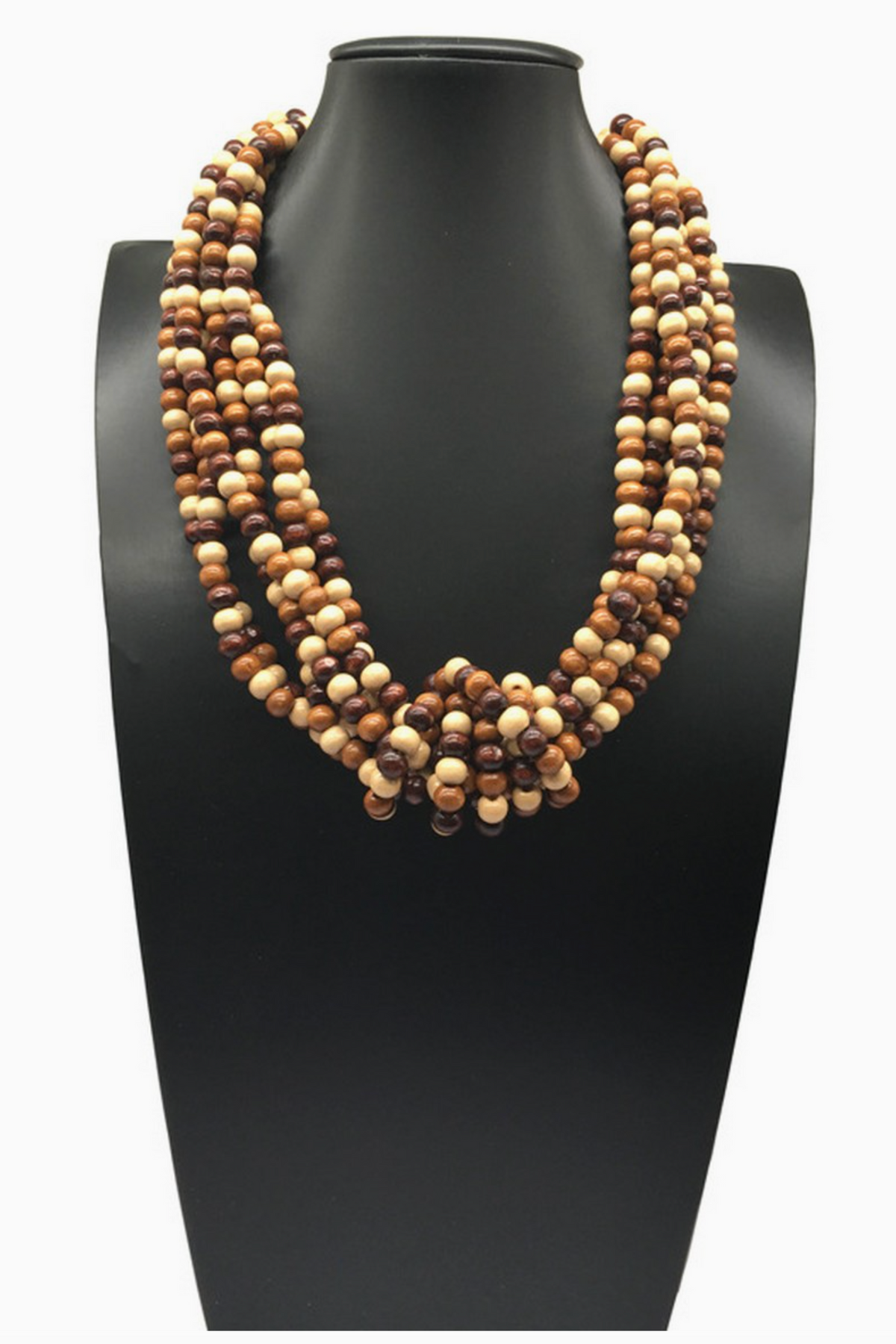Bohemian Coffee Multi-Layer Wooden Bead Knot Necklace - N143CO