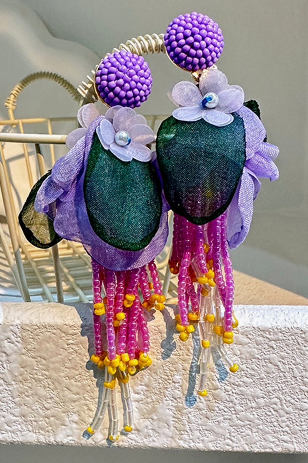 Boho Long Purple Tassel Earrings - E080PU