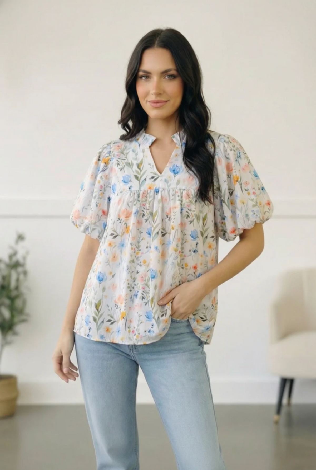 Painted Blossoms Daydream Top - S441BL