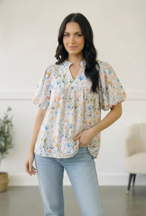 Painted Blossoms Daydream Top - S441BL