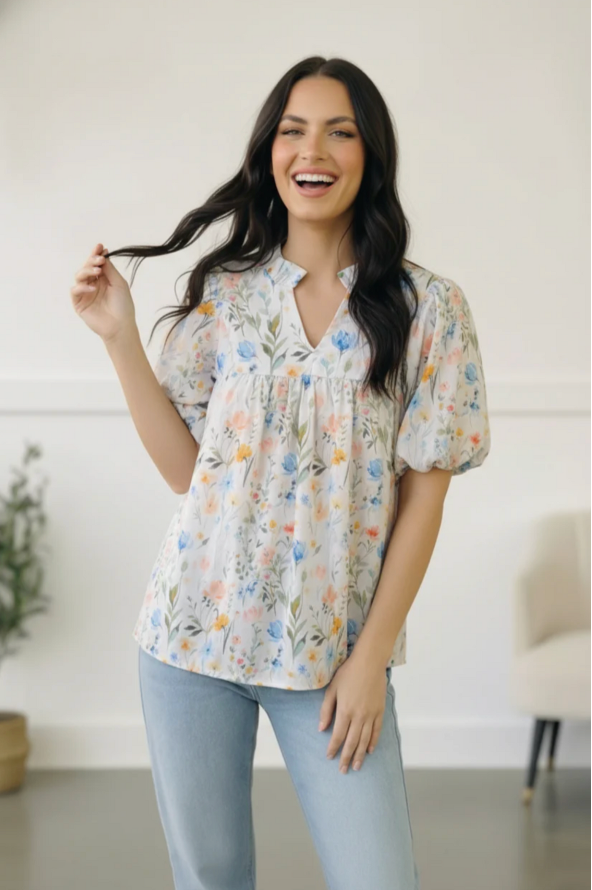 Painted Blossoms Daydream Top - S441BL