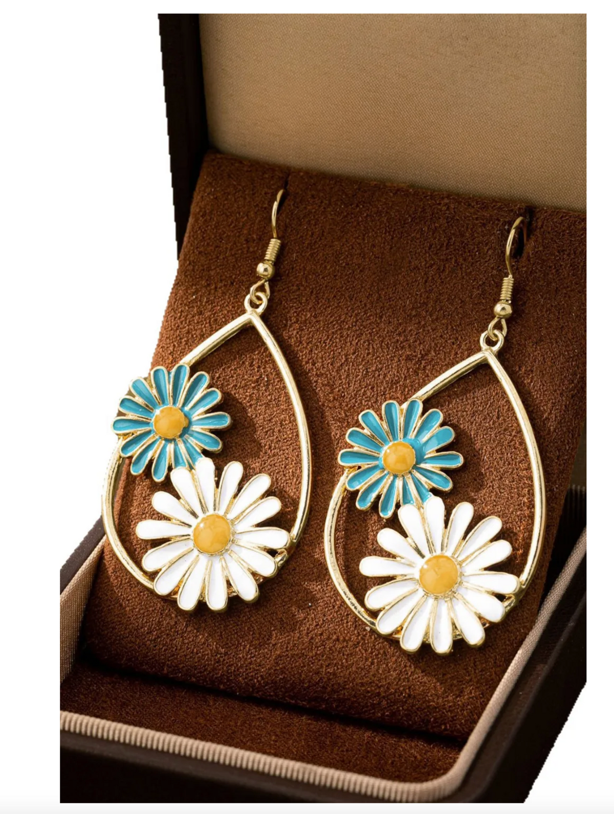 Double Daisy Teardrop Earrings - E093GO