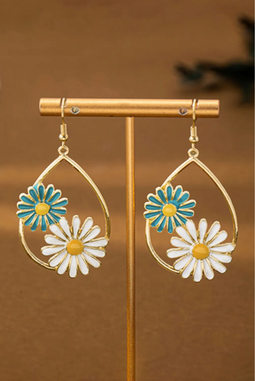 Double Daisy Teardrop Earrings - E093GO
