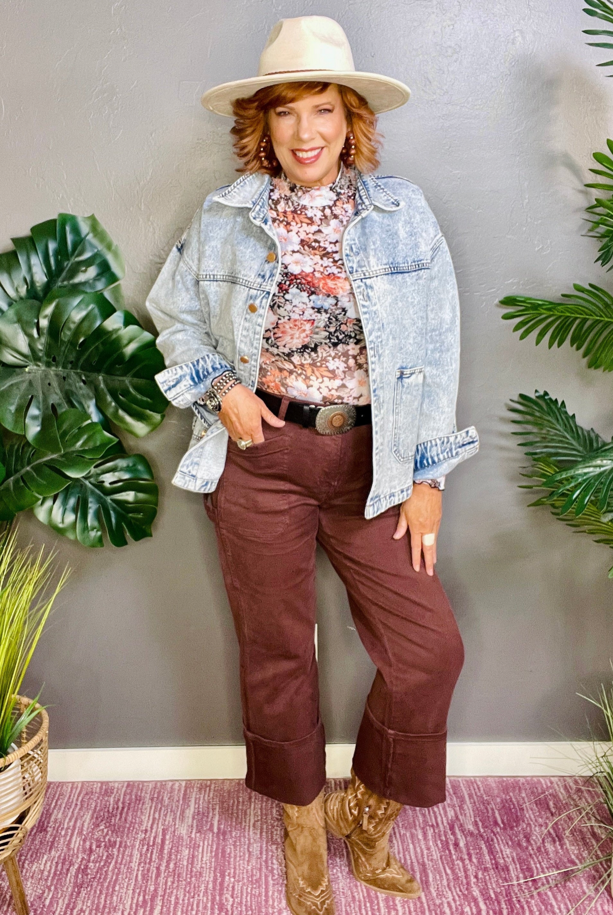Amber High Rise Wide Straight Cuffed Patch Jeans - J042BR