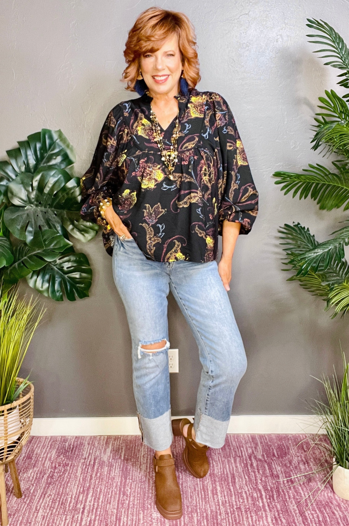 Kinsley High Rise Ankle Straight Wide Cuffed Jeans - J056DN