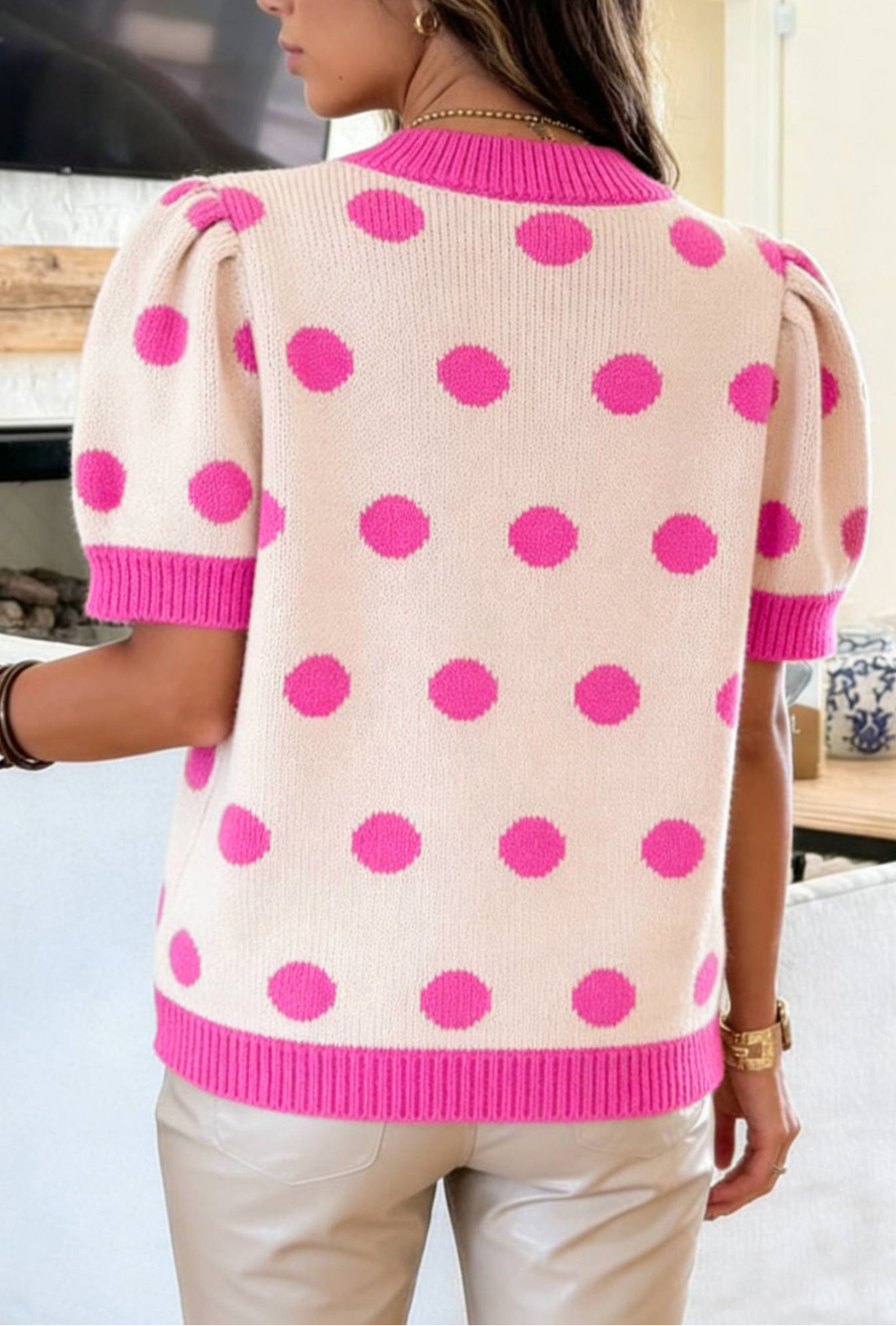 Haute Spot Pink Polka Dot Sweater Top - S665PK
