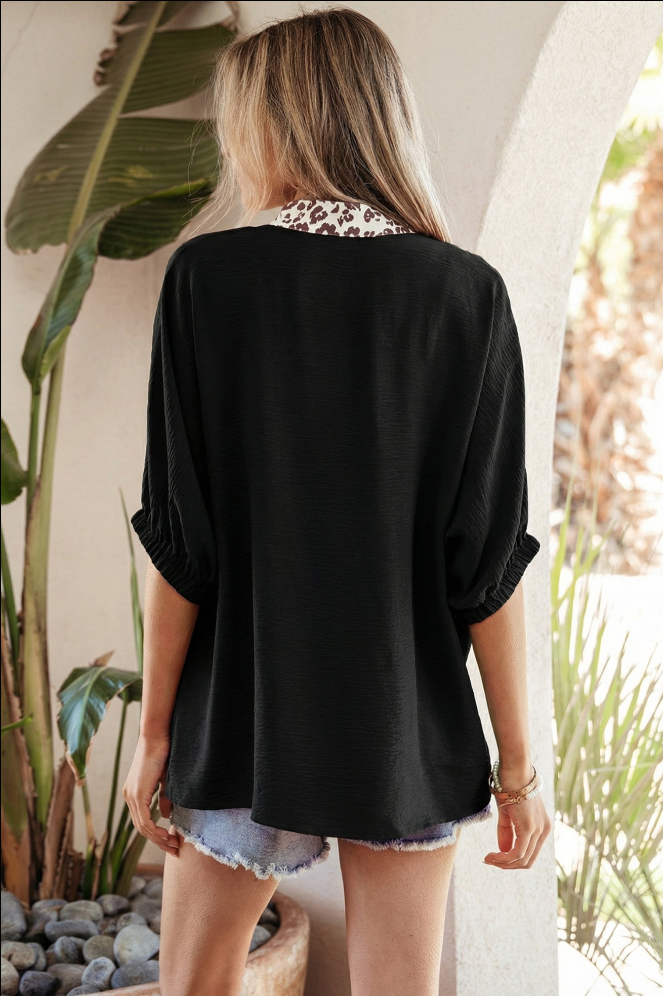 Just Feels Like Me Black Leopard Trim Dolman Top - S668BK