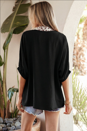 Just Feels Like Me Black Leopard Trim Dolman Top - S668BK