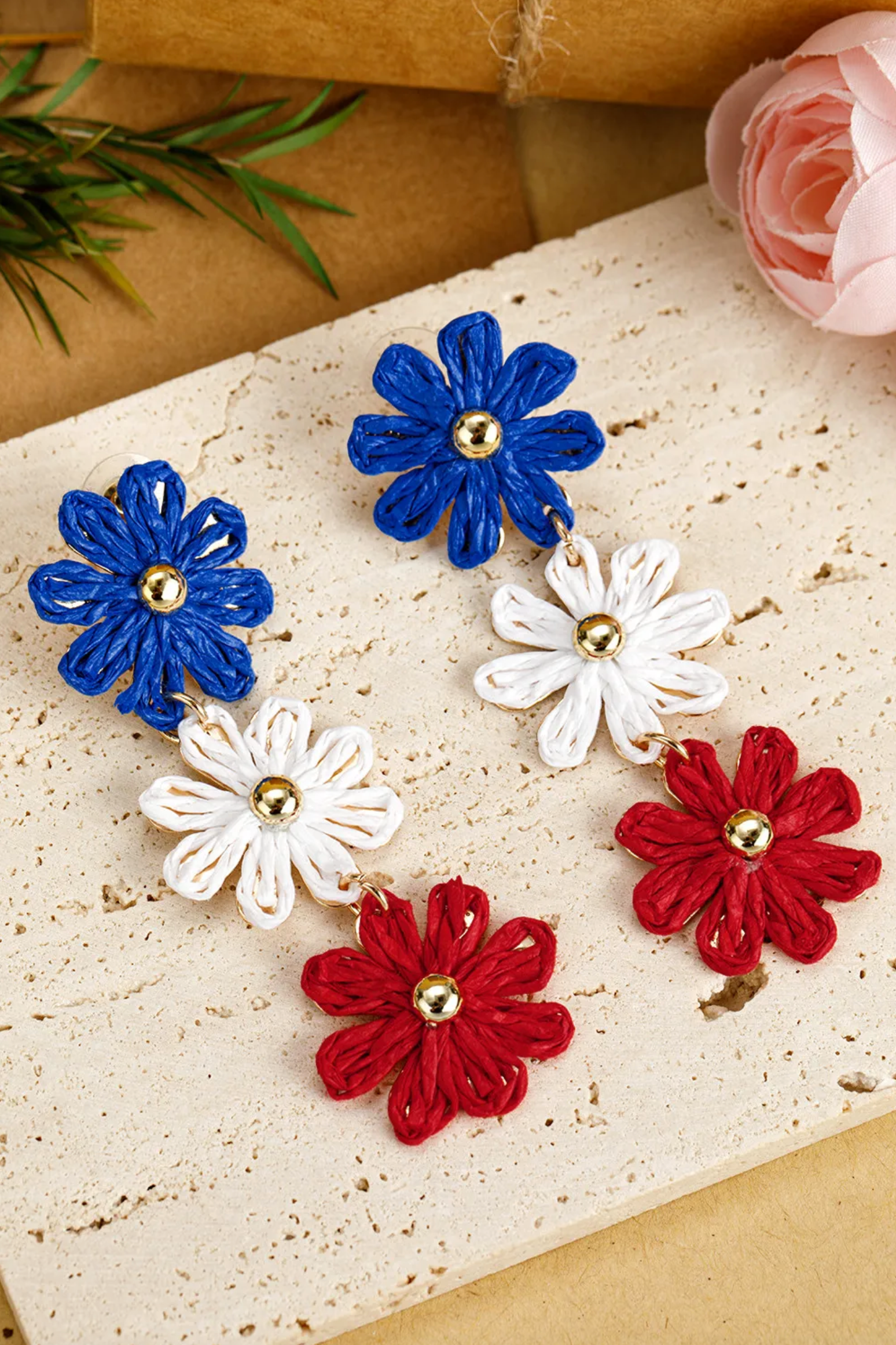 Crochet Flowers Stud Dangle Earrings - E102RWB