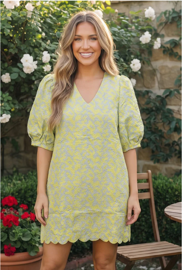Lime Blossom Jacquard Mini Dress