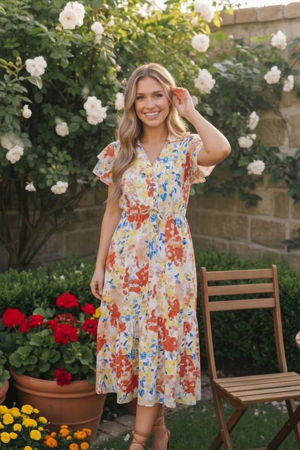 Sunny and Bright Floral Midi Dress