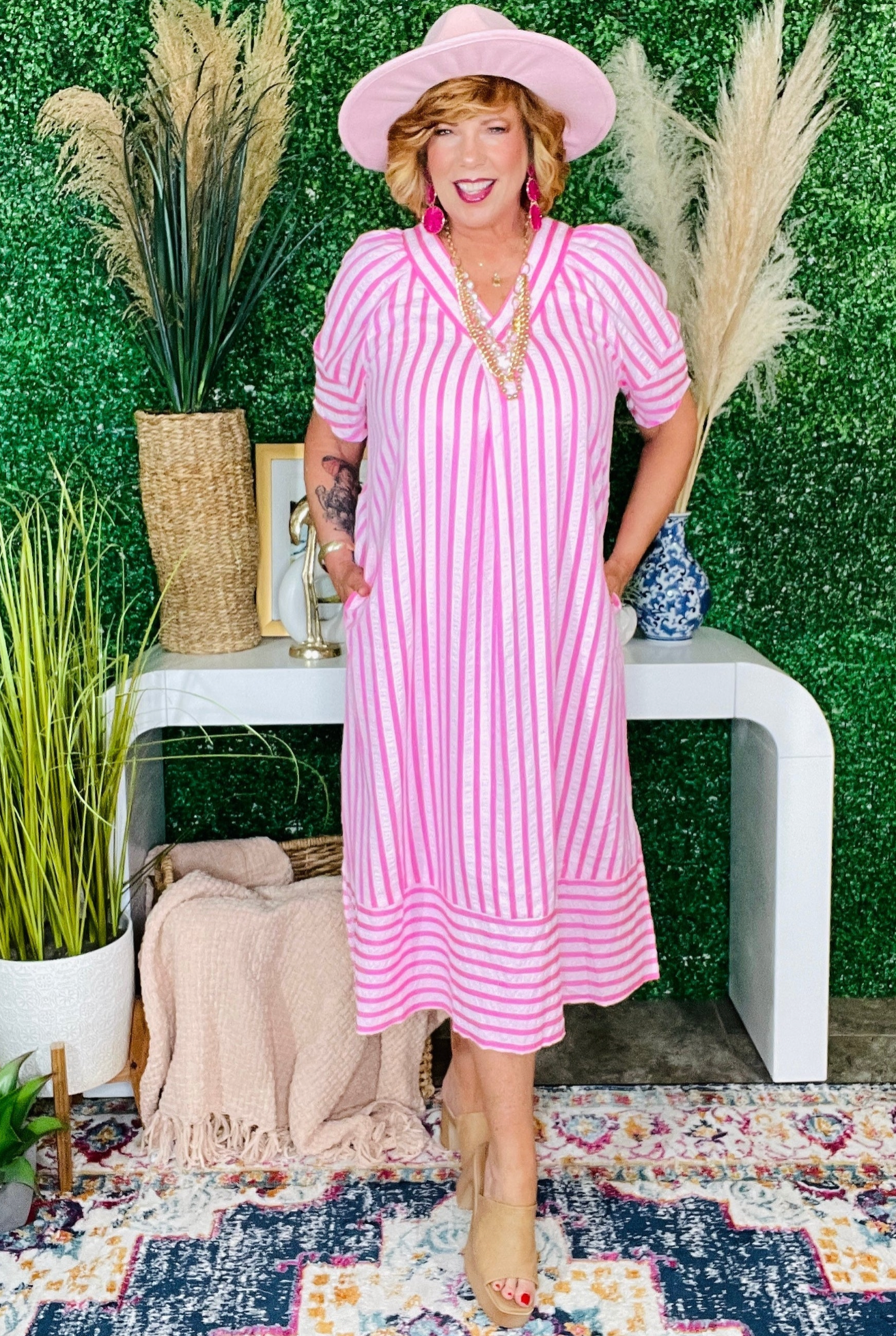 All Dressed Up Pink Stripe Dress - DR207PK
