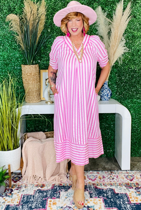 All Dressed Up Pink Stripe Dress - DR207PK