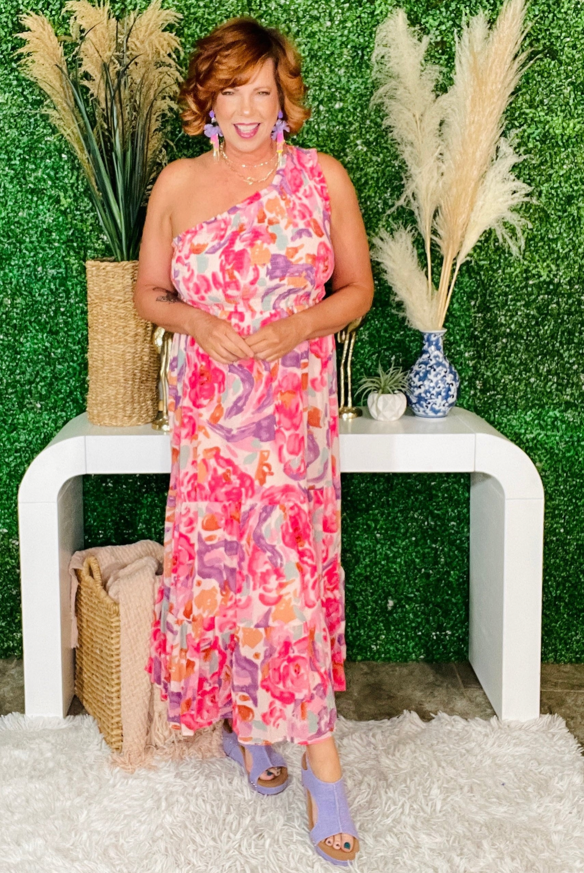 In Your Dreams Pink Floral One Shoulder Maxi Dress - DR209PK