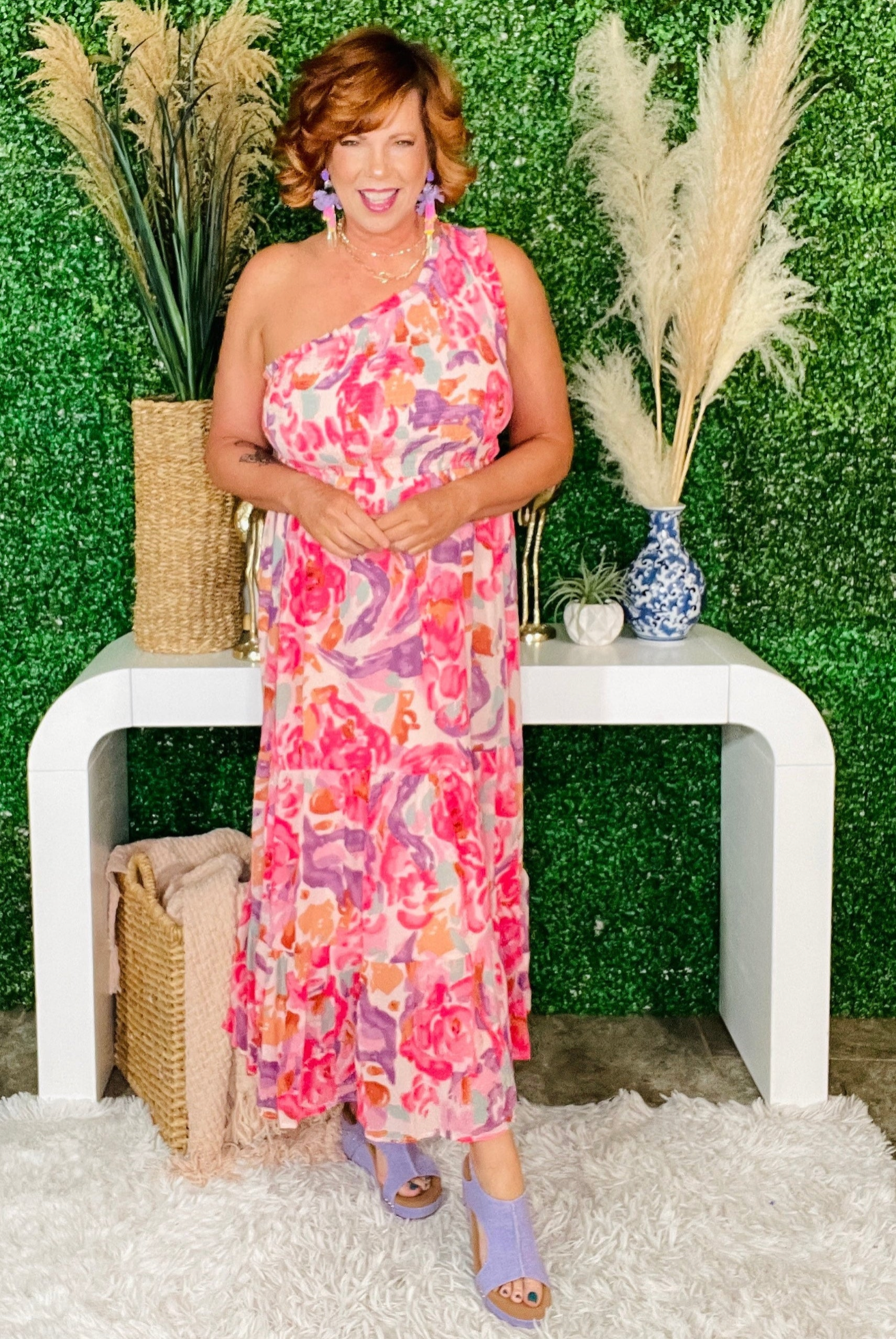 In Your Dreams Pink Floral One Shoulder Maxi Dress - DR209PK