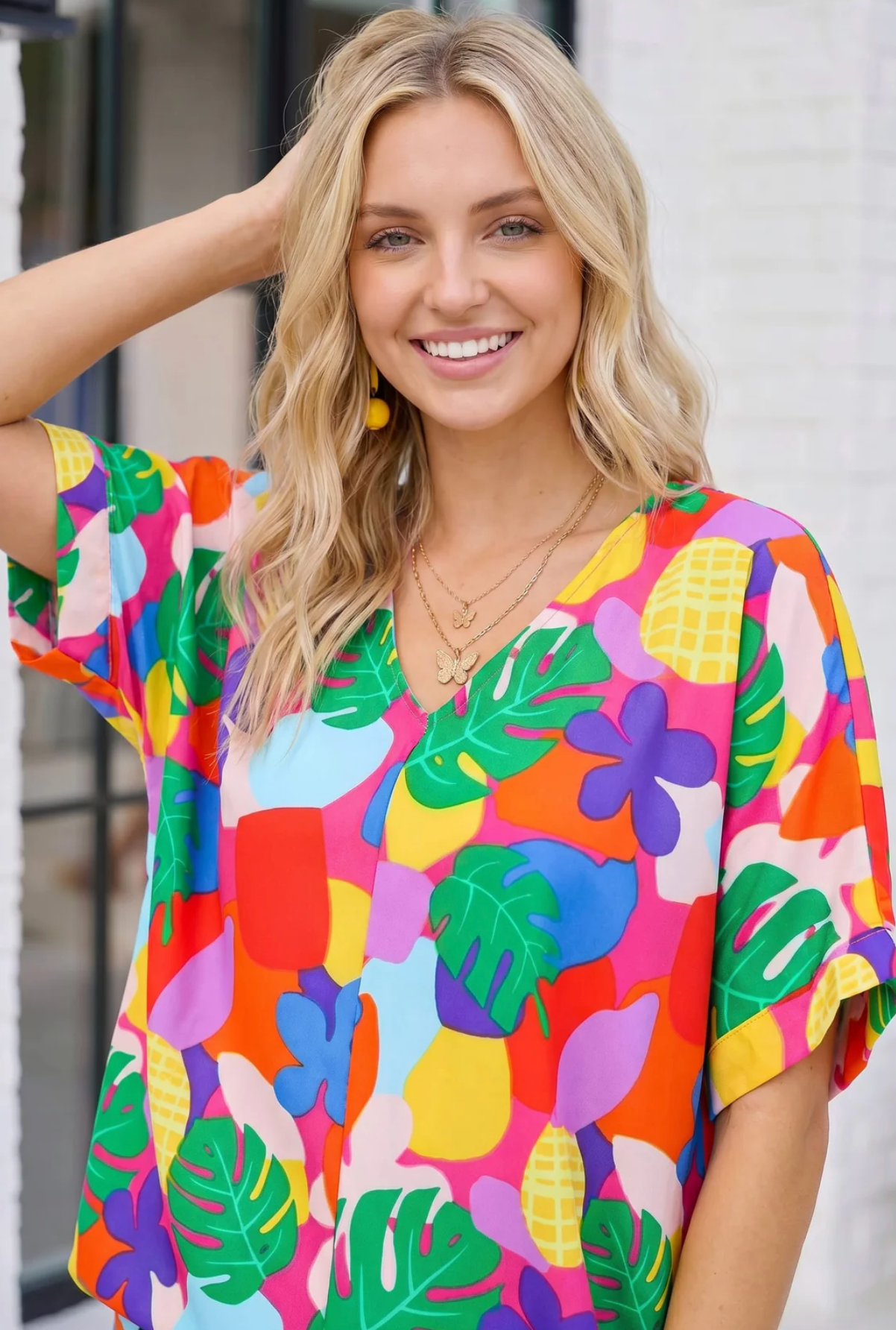 Tropical Pop Art V-Neck Top