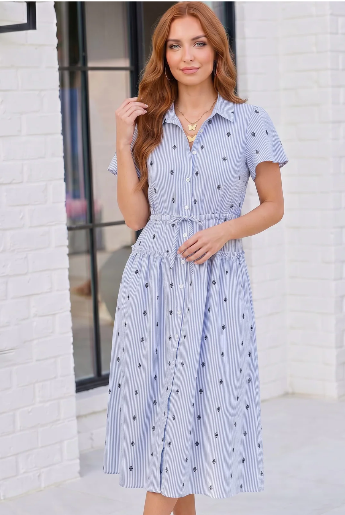 Stripe and Shine Button Down Midi Dress