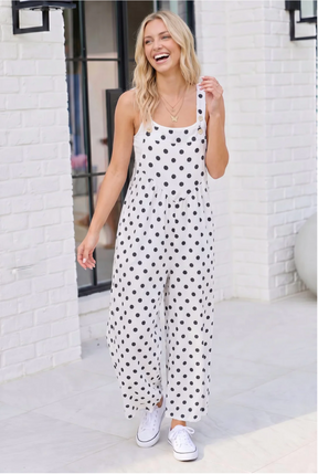 Spot On Polka Dot Wide Leg Overall Jumpsuit