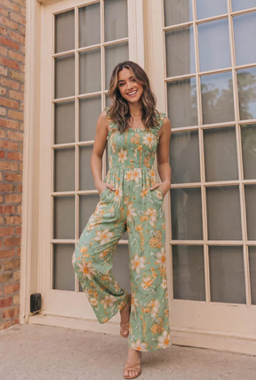 Party Ready Jumpsuit in Green Floral Bliss