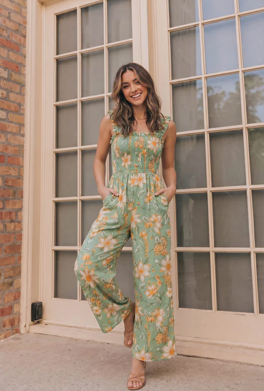Party Ready Jumpsuit in Green Floral Bliss
