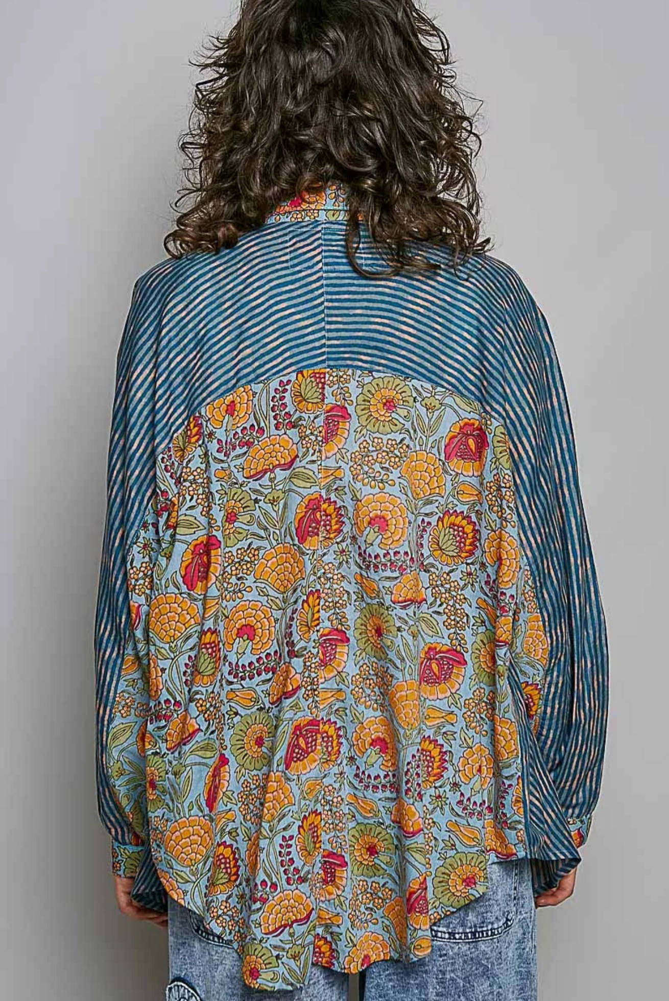 Artful Escape Patchwork Paisley Floral Stripe Top - S864BL