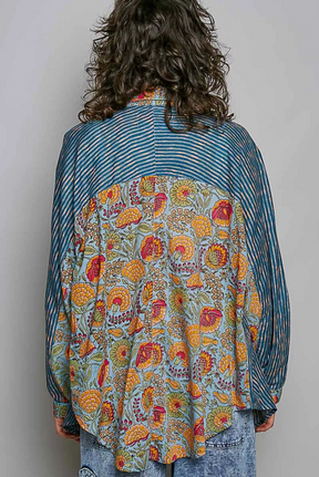 Artful Escape Patchwork Paisley Floral Stripe Top - S864BL