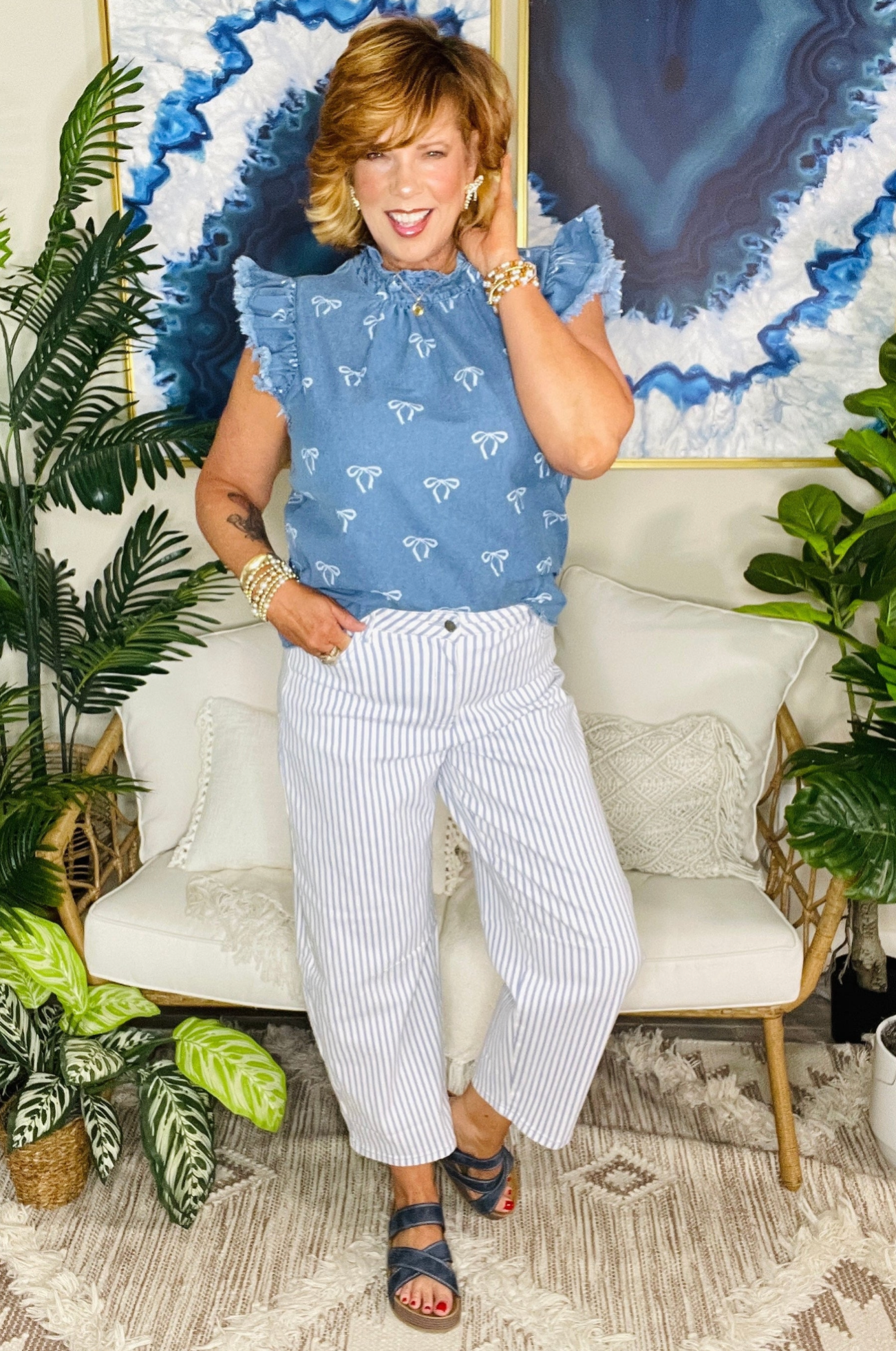 Darling Dreamer Flutter Sleeve Denim Bow Top - S901DN
