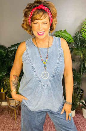 Just Like That Denim Pleated Top - S903DN