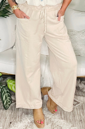 Weekend Escape Taupe Mineral Wash Wide Leg Pants - P171TA