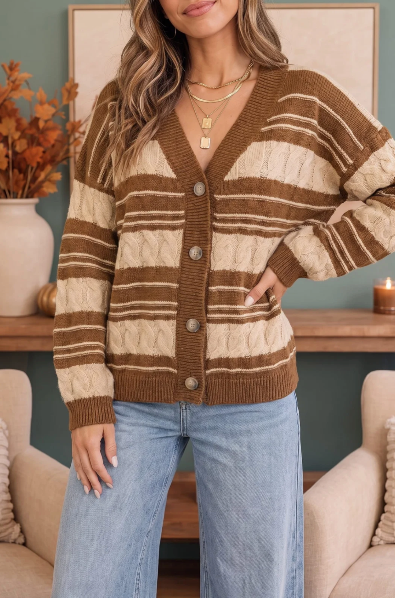 Stripe a Pose Knit Cardigan - OT202BR