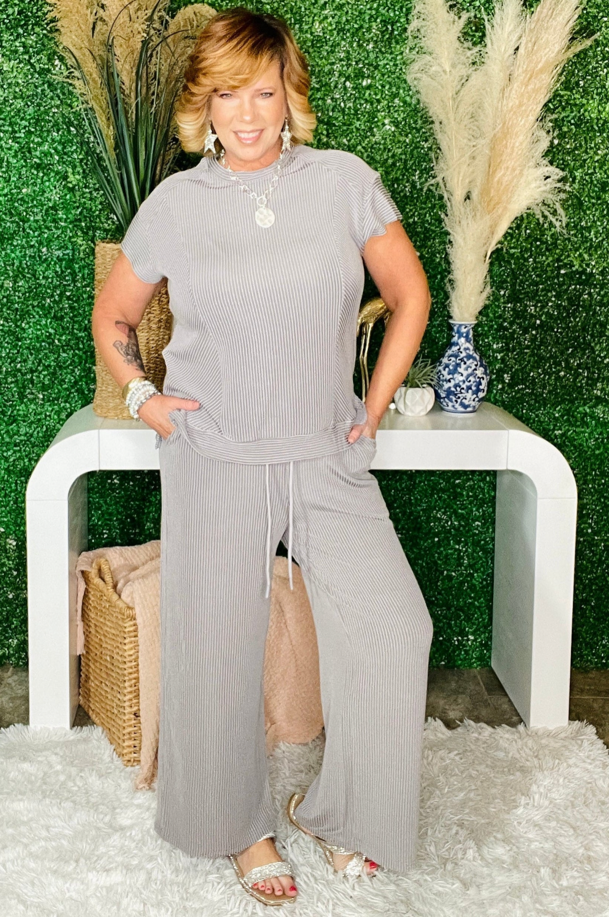 Setting The Scene Gray Top And Pant Set - SET114GR
