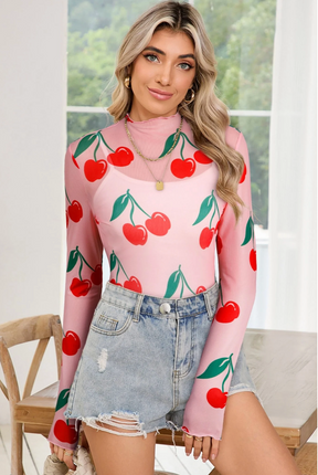 Sweet As Cherry Mesh Top - T038PK