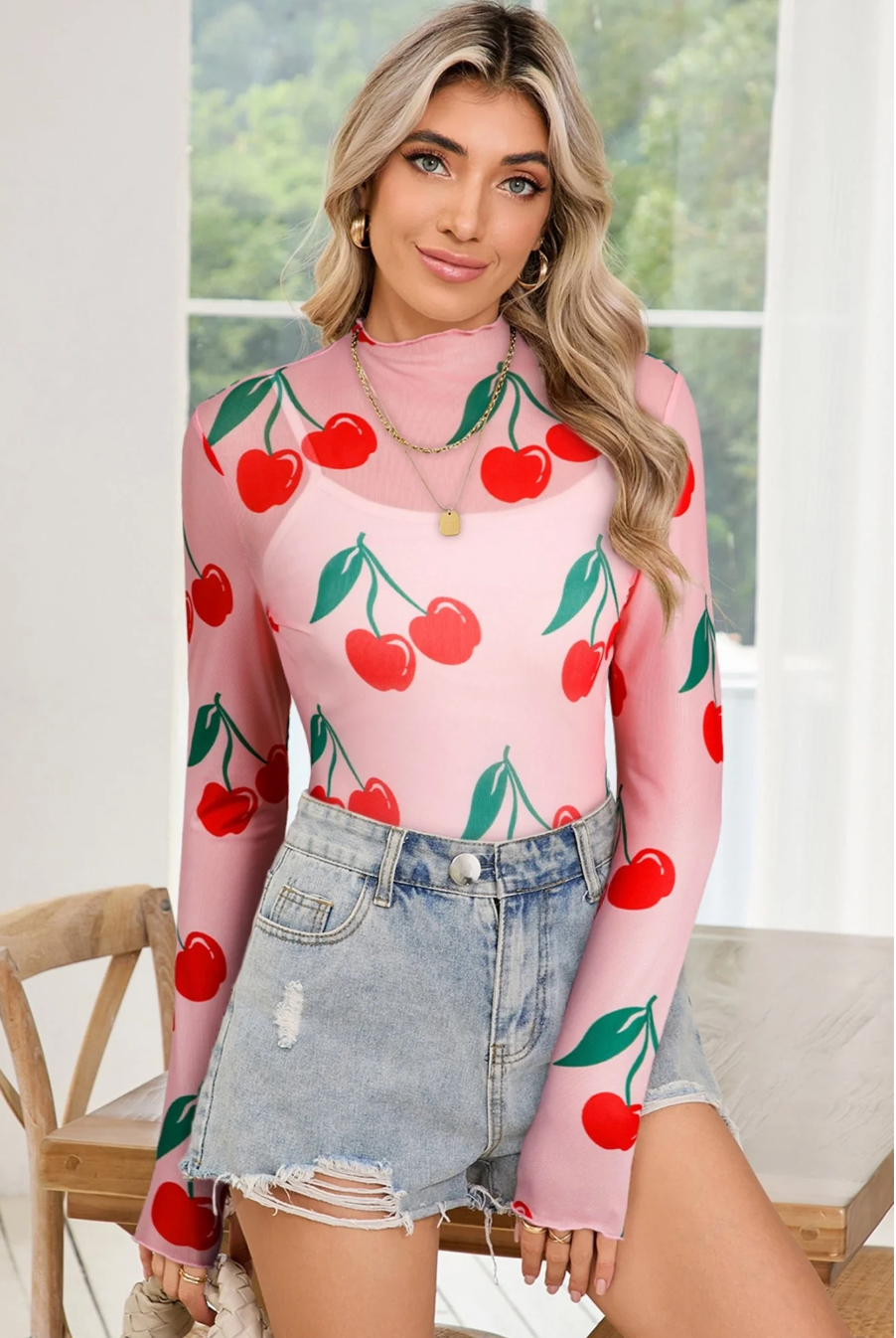 Sweet As Cherry Mesh Top - T038PK