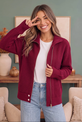 On Set Zip-Up Ribbed Sweater Jacket - T081BU