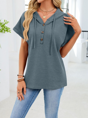 Easy Going Blue Waffle Knit Hooded Top - T088BL