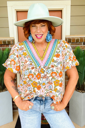Sunshine Blooms Boho Flower Top - T090MU