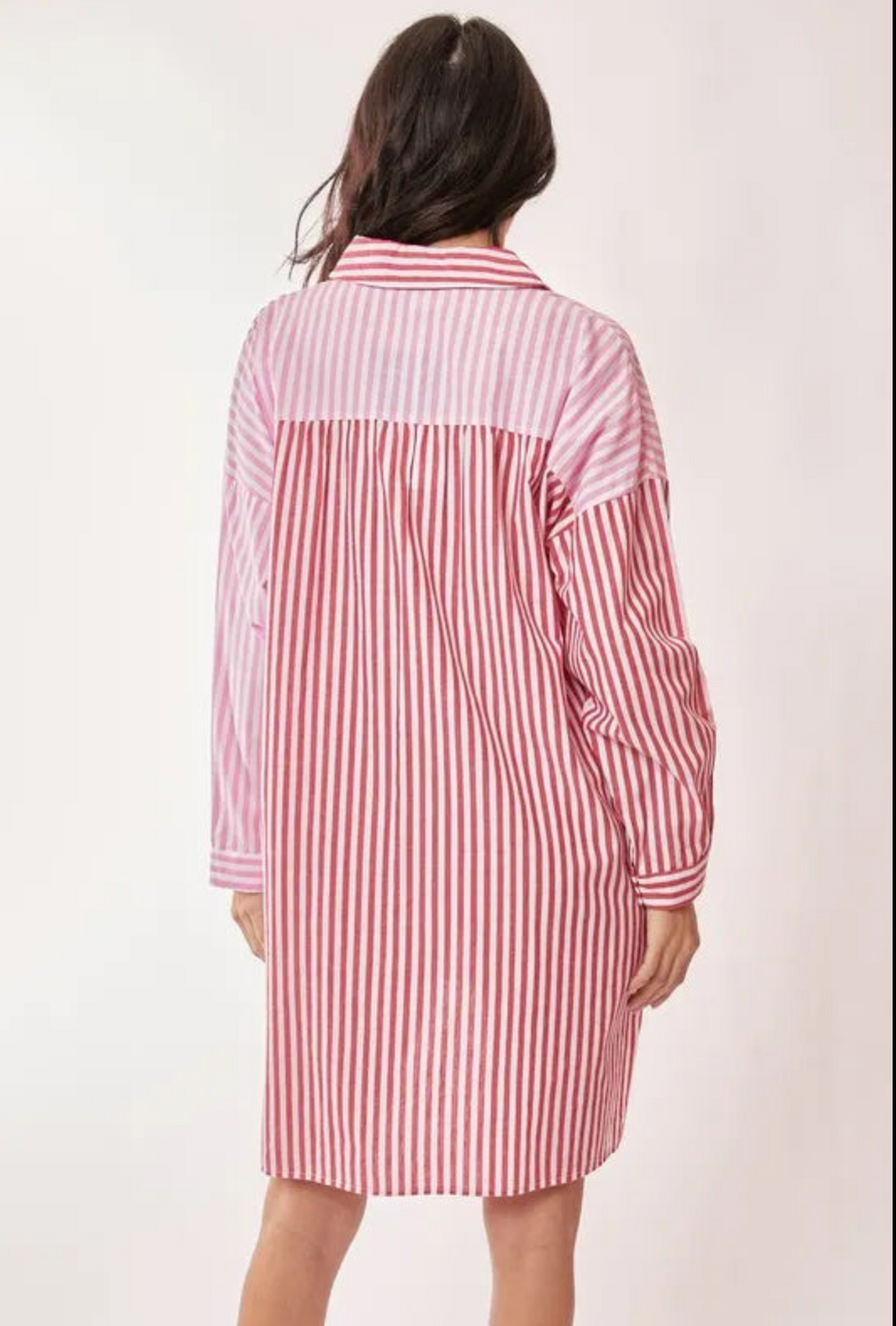 Stripe Goals Red Multi Color Button Shirt Dress D5678RD