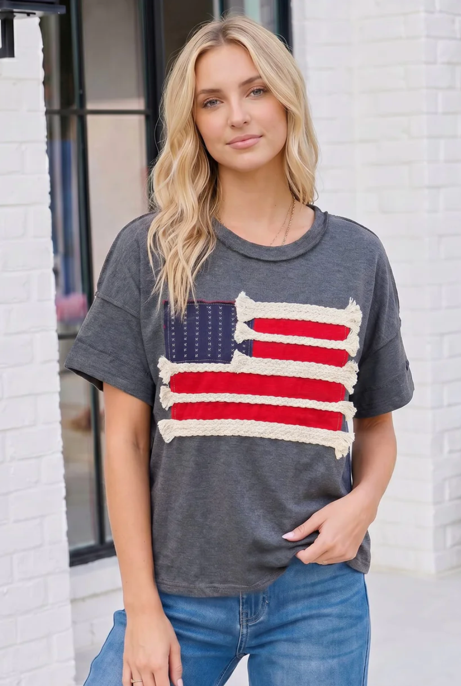 Stars and Stripes Fringe Flag Graphic Tee