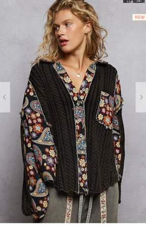 Pretty In Paisley Black Sweater Top - S011BK
