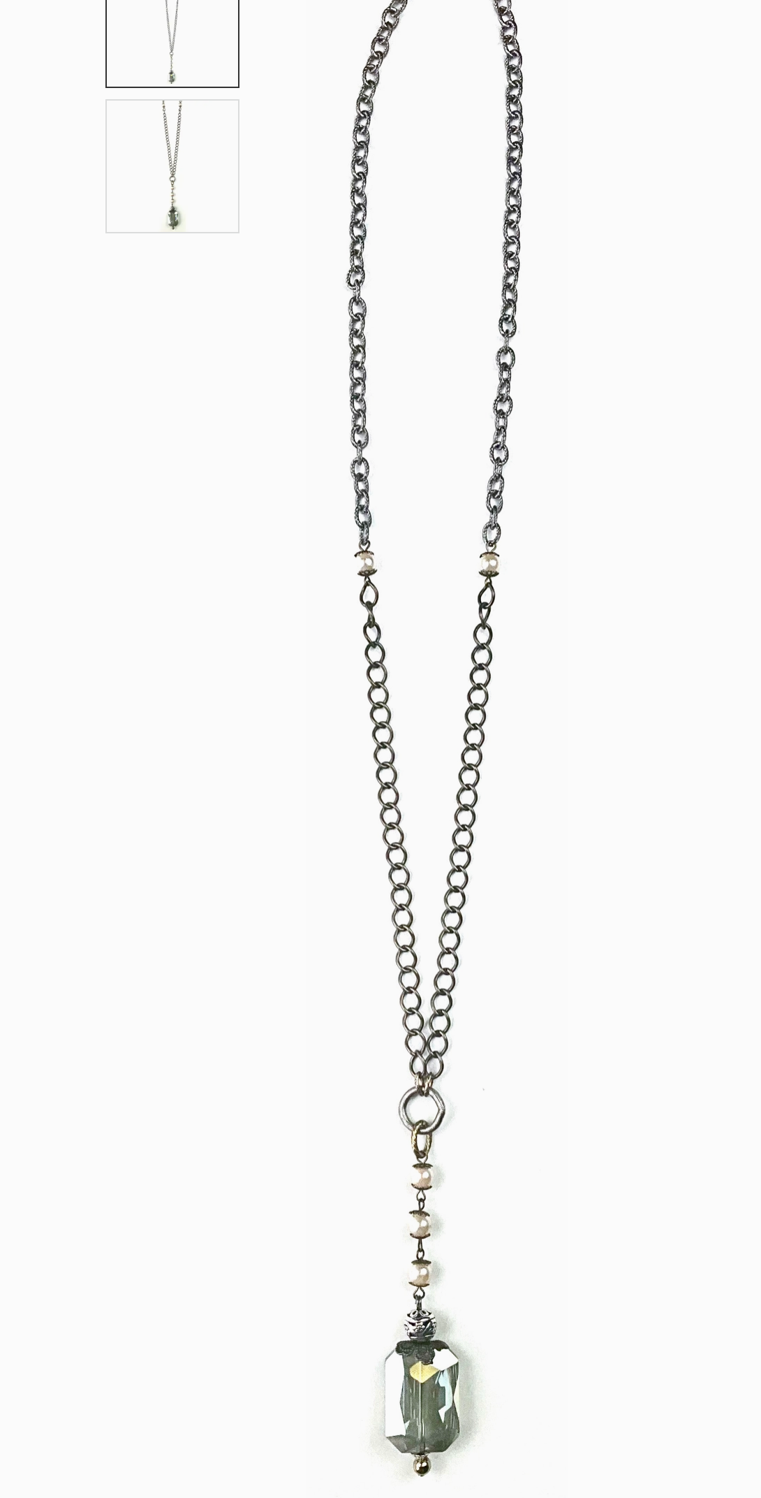 Mixed Chain With Pearl Links & Glass Drop - N043PR