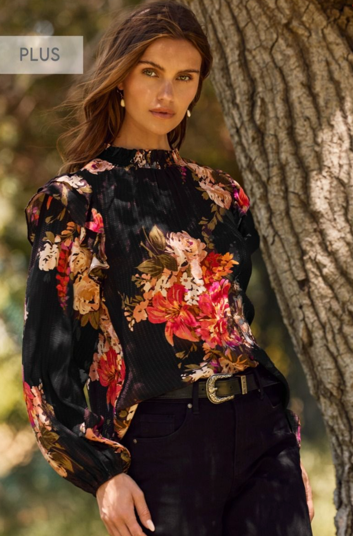 Autumn Floral Black Mix Top - S019BK