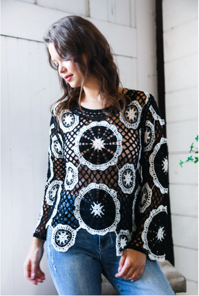 In Retro Bloom Black Crochet Lace Cover Up