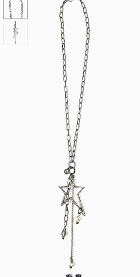 Bling Star And Charm Necklace - N058SI
