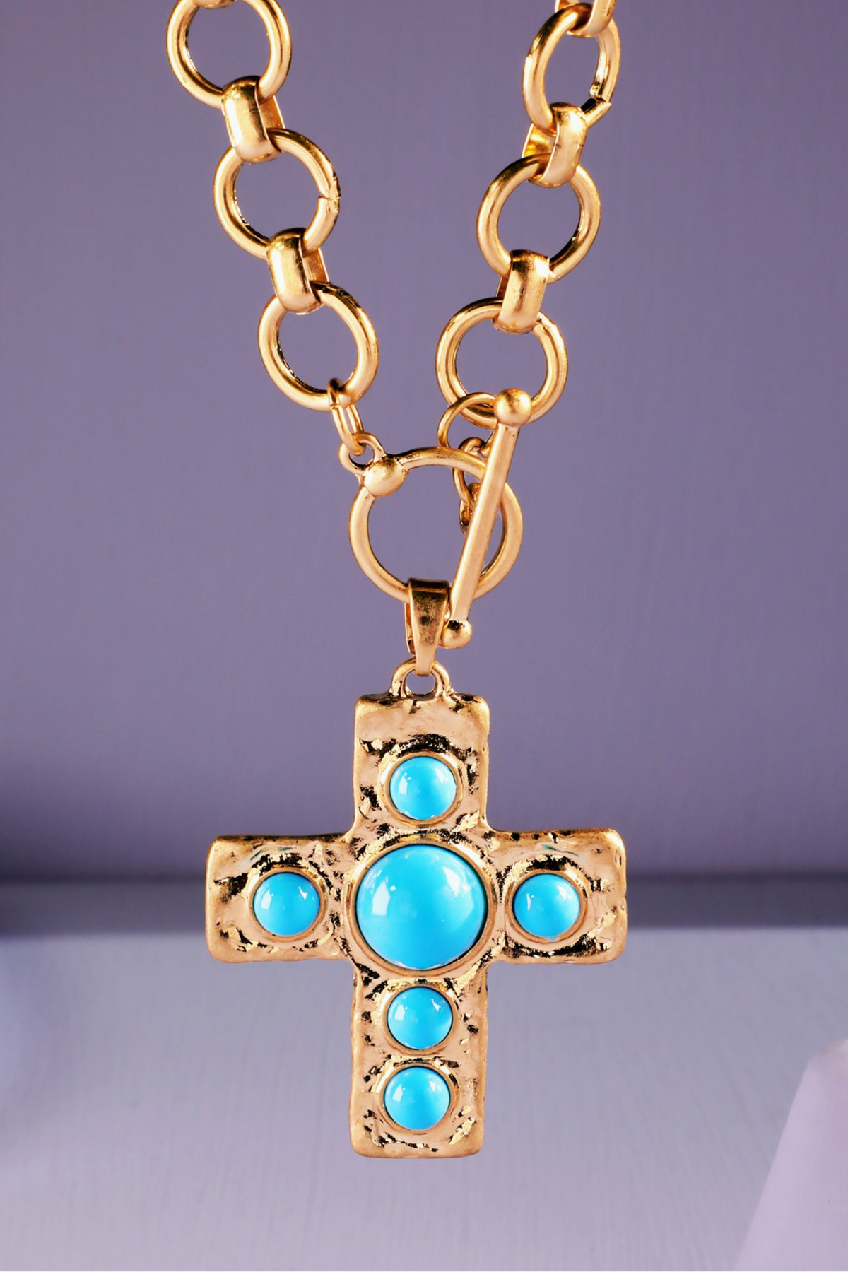 Large Chain Turquoise Cross Necklace - N060TU