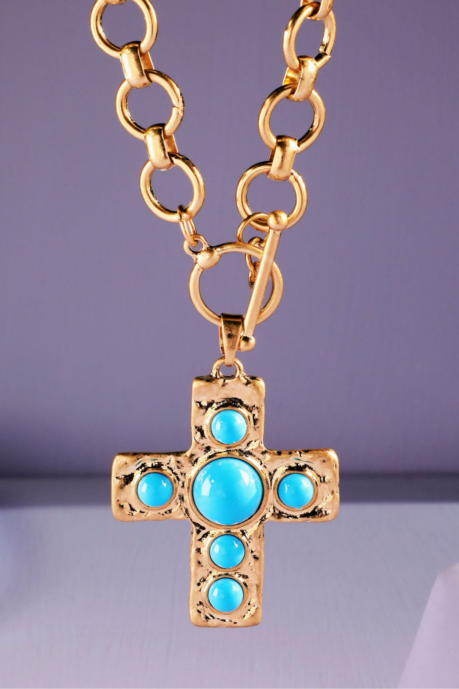 Large Chain Turquoise Cross Necklace - N060TU
