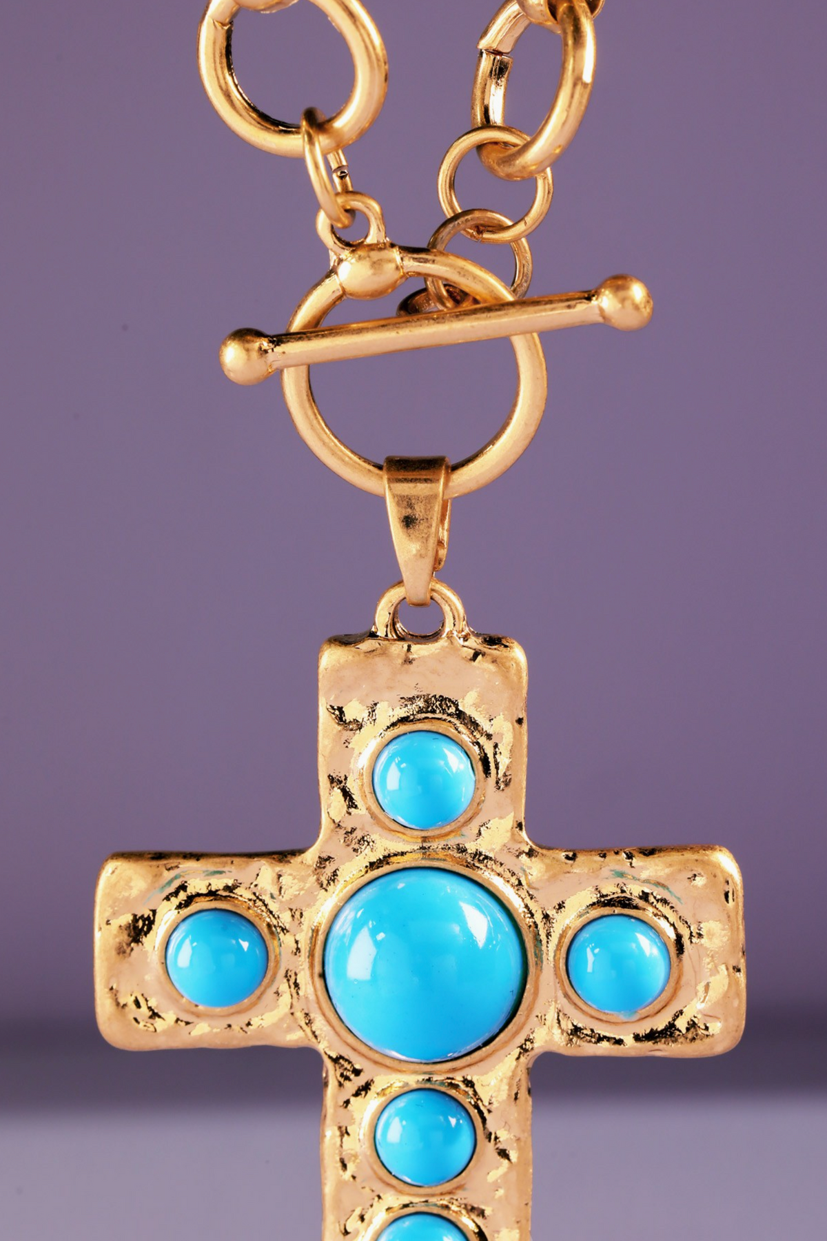 Large Chain Turquoise Cross Necklace - N060TU