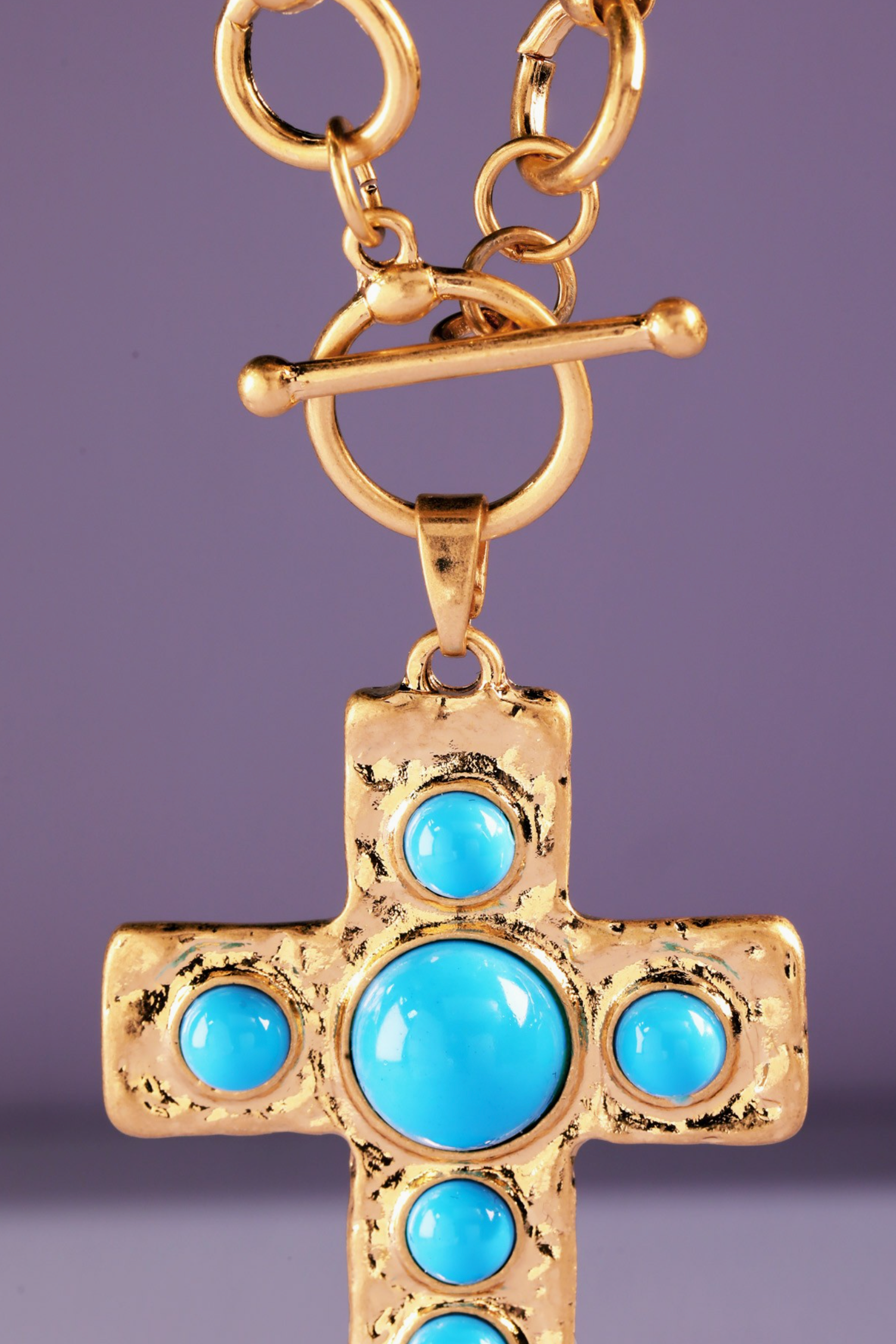 Large Chain Turquoise Cross Necklace - N060TU